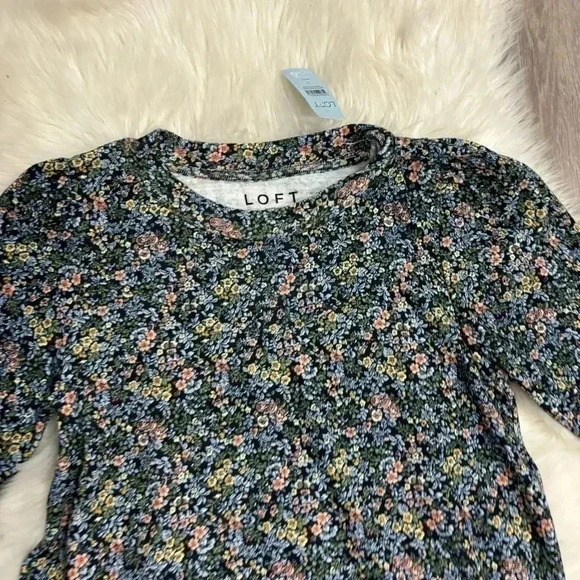 NWT Ann Taylor Loft navy Garden Puff Sleeve Sweatshirt size small petite - Picture 7 of 11